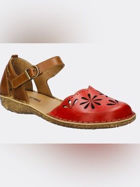 Josef Seibel Red Floral Cutout Leather Sandal